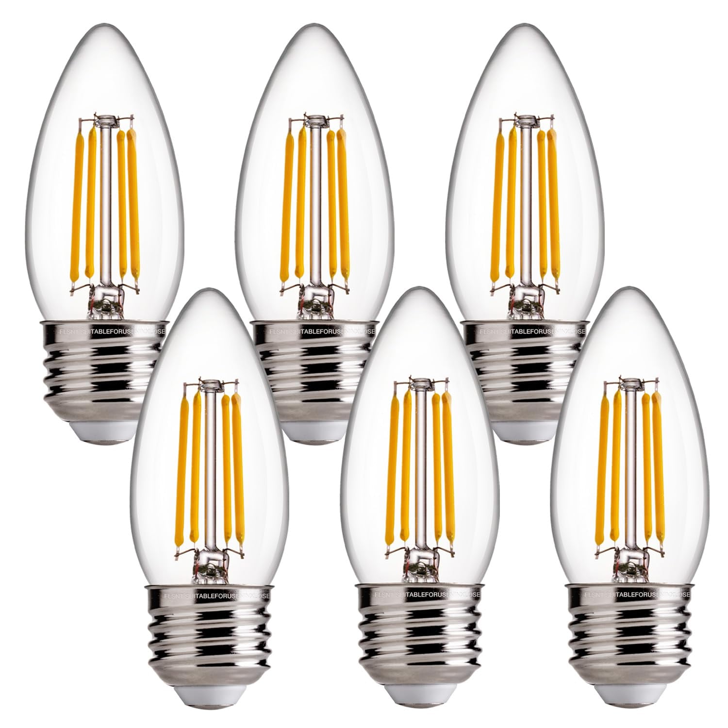 Bombillas Led Tipo Candelabro Flsnt, Regulables, 4,5 W, 2700 K, Paquete De 6