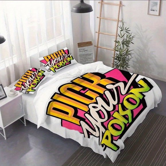 3pcs Pick Your Poison Duvet Cover Set - 3pcs Bedding Ensemble Including Comforter Covers and Pillowcases Perfect for the Bedroom Decor