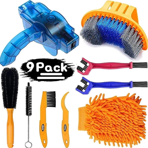 Kit de Limpieza para Bicicleta focopot 9 piezas con Herramientas para Cadena y Cepillos