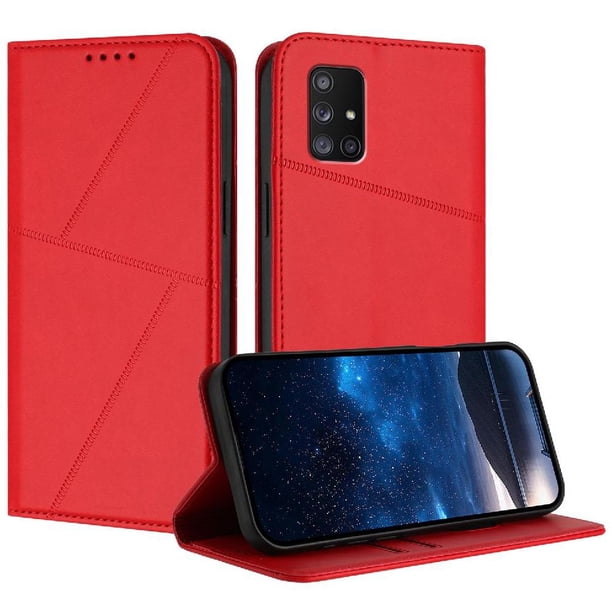 Funda Cartera Magnética para Samsung Galaxy A71 5G Protección Antichoque con Ranuras Rojo
