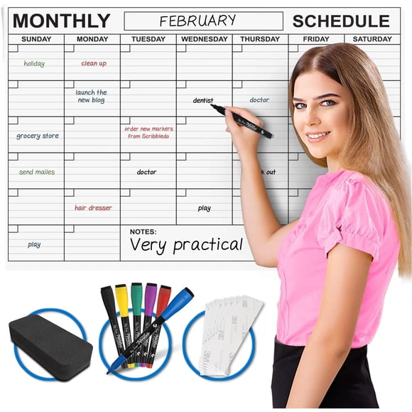 Calendario Scribbledo 61 × 91 cm de pizarra blanca con marcadores