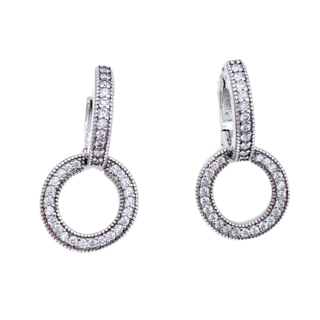 Nordvik London - Aros Argollas Dobles Colgantes, Circonia Cúbica, Plata 925