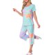 thumbnail image 4 of Conjunto de Pijama de Teñido Anudado para el Regreso a Clases de INSPIRE CHIC para Mujer, Cuello en V, Manga Corta, Pantalones Capri, Conjunto de Descanso con Bolsillos S Naranja, 4 of 6