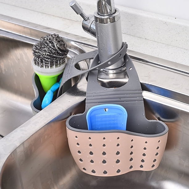 1 Pc Sink Sponge Rack, Sink Organizer Silicone Storage Box, Hangable Multifunctional Drainage Adjustable Shoulder Strap, Sponge Rack For Kitchen Sink Absorption And Kitchen Bathroom Faucet Hanging Ba