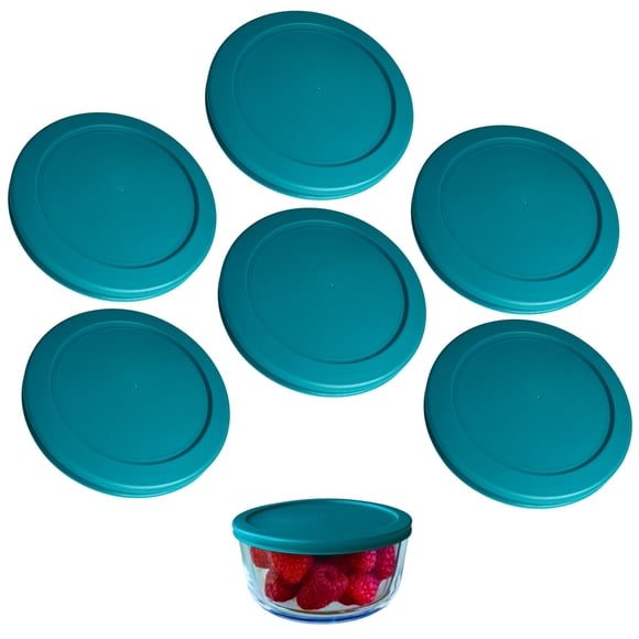 Tapas de repuesto KlareWare para recipientes de 4 tazas, tapas de plástico libre de BPA para Pyrex 7201 y Anchor Hocking (paquete de 6, turquesa) - Recipientes no incluidos