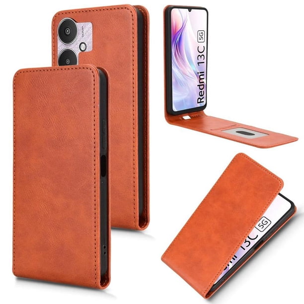 Funda tipo folio para Xiaomi Redmi 13C 5G con soporte magnético y protección para la cámara Marrón