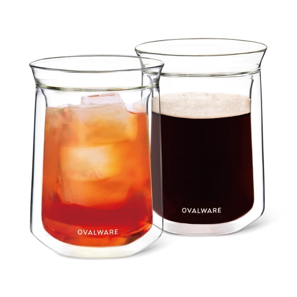 Vaso de vidrio aislante ovalware de doble pared, 350 ml, juego de 2