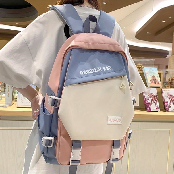 Backpack Women's Middle School Students Contrast Color All Match Large Capacity Decompression Backpack College Students Computer Bag Junior High School Students Schoolbag