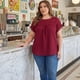 thumbnail image 3 of Agnes Orinda Blusas de Mujer Tallas Grandes Chiffon Swiss Dots Mangas Cortas Encaje Crochet Blusa Plisada L Burdeos, 3 of 8