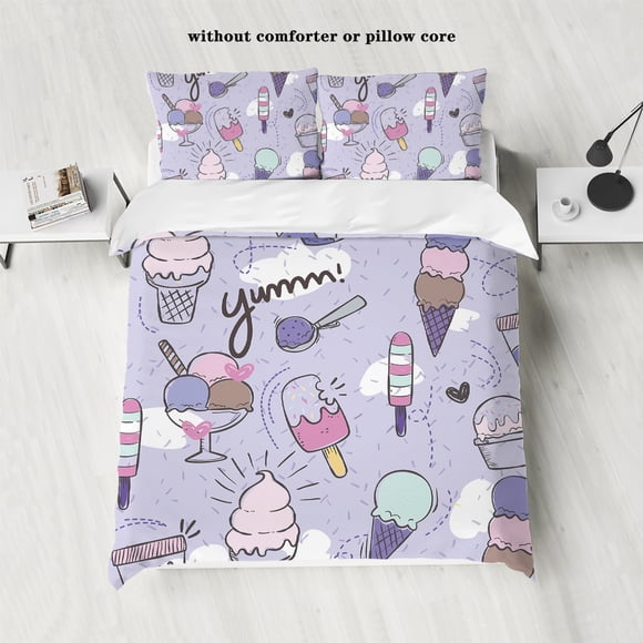 3 pieces of down set with purple ice cream pattern (1 down duvet cover+2 pillowcases, no core) Children's bedroom room bedding