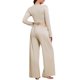 thumbnail image 3 of Conjunto de pijama de 3 piezas para mujer, top corto con tirantes finos, cárdigan corto de manga larga, pantalones de pierna ancha con corte y lazo cruzado, ropa de dormir grande caqui, 3 of 6