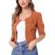 thumbnail image 4 of INSPIRE CHIC Chaquetas de Jean de Mezclilla Recortadas sin Cuello de Manga 3/4 para Mujer Naranja Oscuro M, 4 of 5