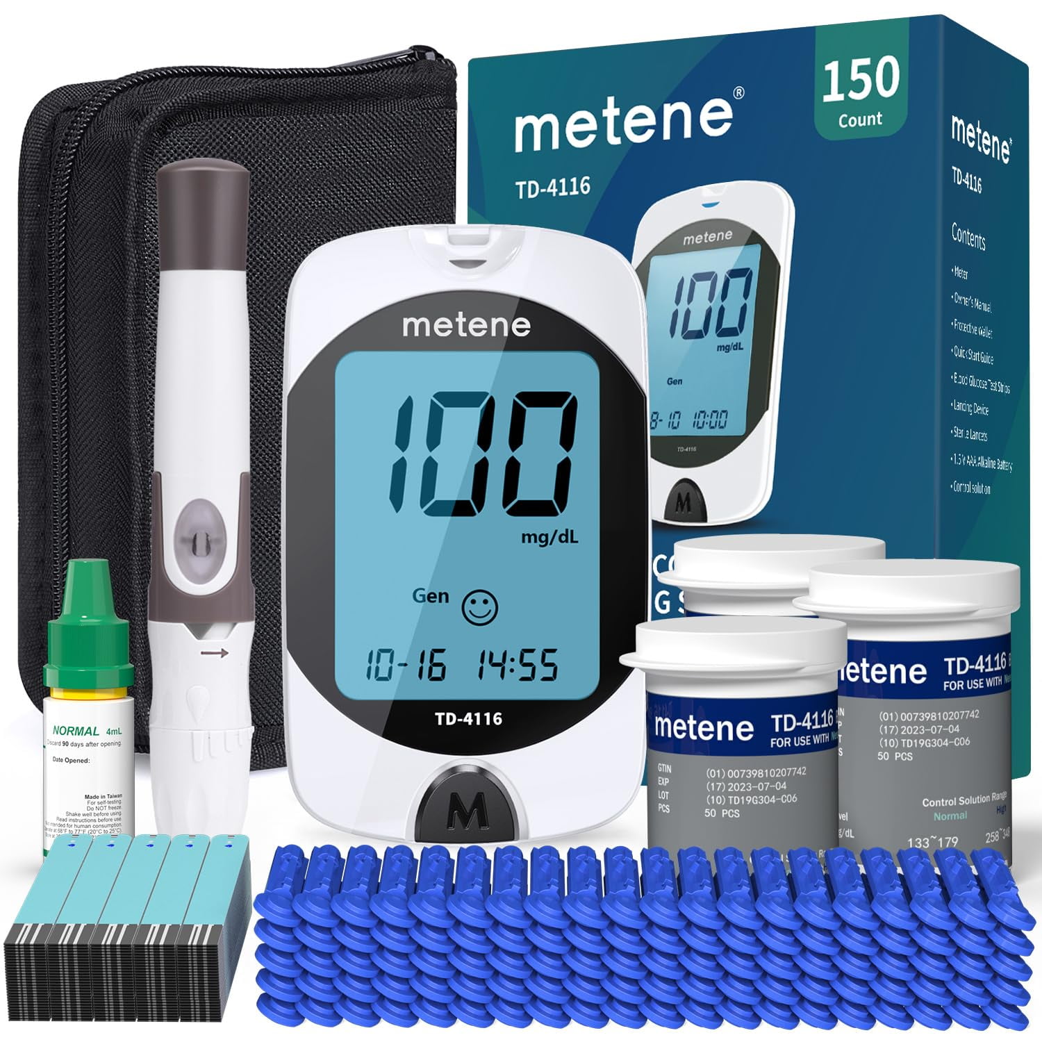 Metene - Kit De Monitor De Glucosa En Sangre Td 4116 Con 150 Tiras