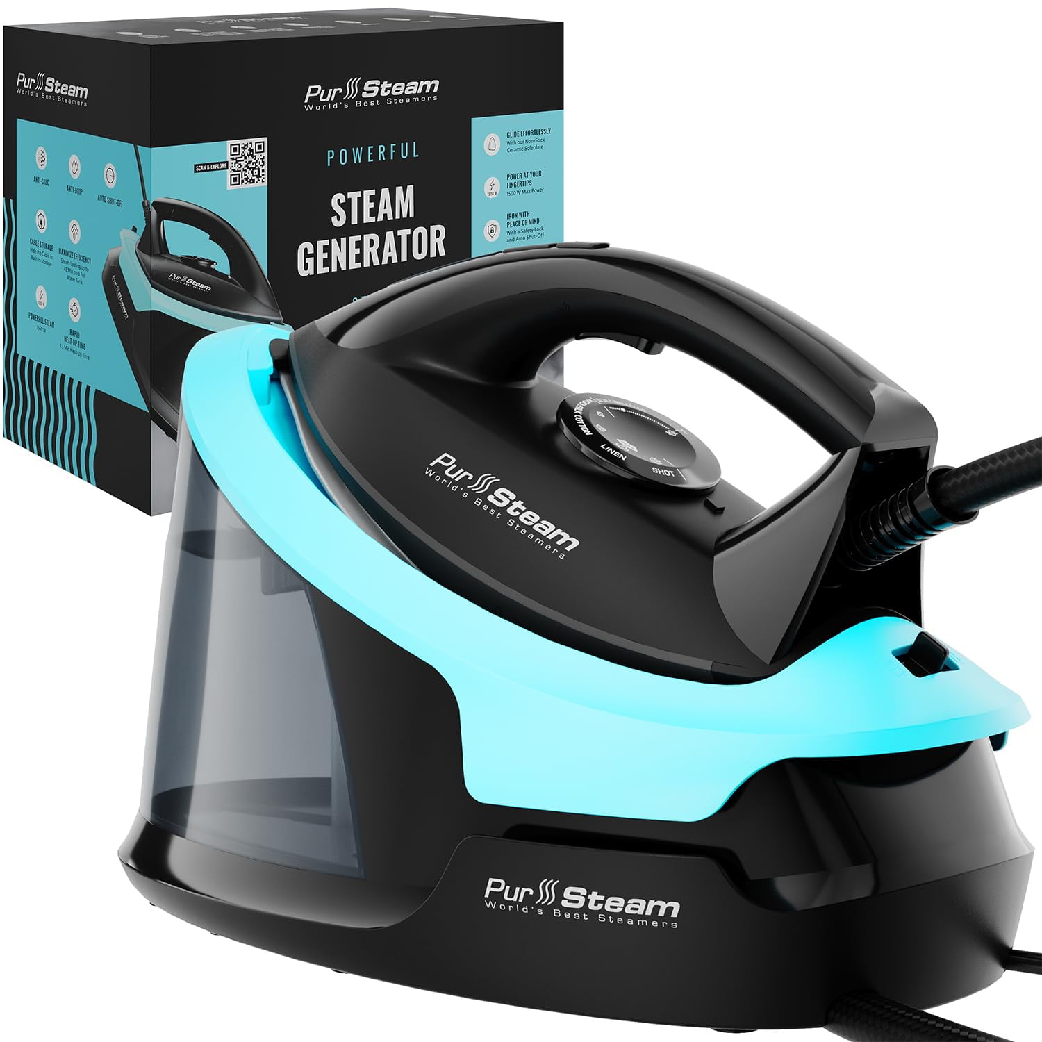 Pursteam World's Best Steamers - Plancha De Vapor Pursteam Steam Station Max 1500 W, 1,8 L, Cerámica