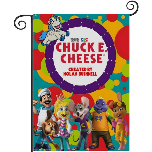 Chuck E. Cheese-bandera de jardín temática. Regalo perfecto para fans, amigos y familiares, ideal para actividades al aire libre y decoración de fiestas.28CM*45CM