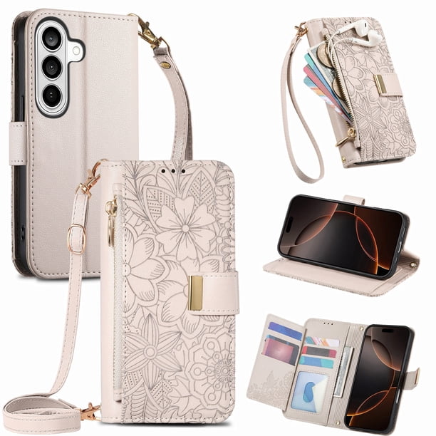 Funda tipo cartera de piel sintética FOXDOCK para Samsung Galaxy S26 Pro – Resistente a golpes y a las interferencias RFID – Correa de mano larga Blanco