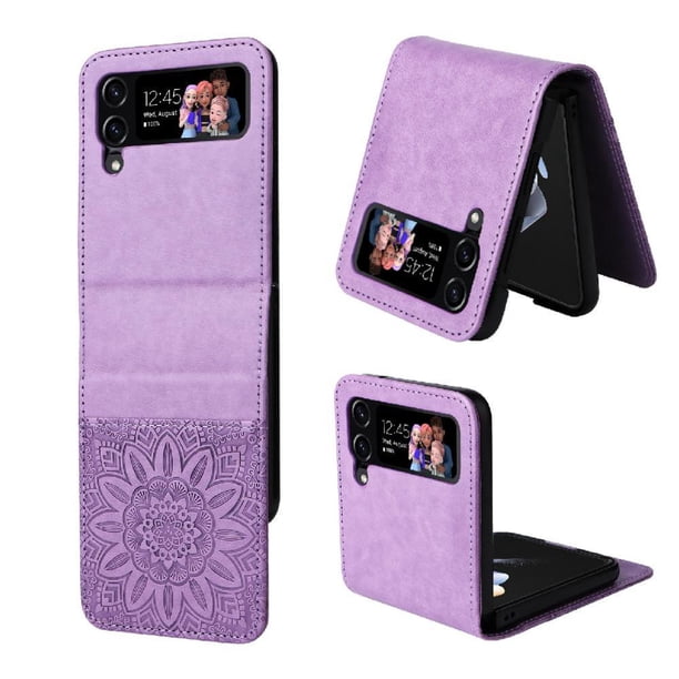 Funda tipo cartera FOXDOCK para Samsung Galaxy Z Flip 4 , diseño girasol en relieve, cuero PU, cierre magnético, soporte y tarjetero