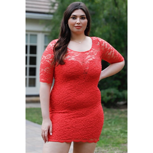 Vestido Mini de Encaje de Talla Grande