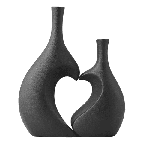 Genérico - Pack 2 Floreros Forma Corazon Negro