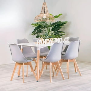 Pandalino - Comedor Mesa Rectangular Brunell 120X80 Blanca + 6 Sillas Tulip Gris