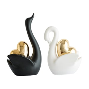 Bothyi - 2 Figuras De Cisne Para Decorar La Mesa De La Sala De Estar, Estantería, Entrada, Blanco Y Negro.