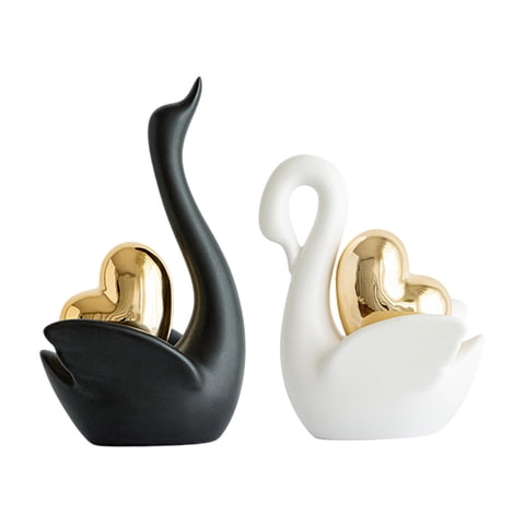 Bothyi - 2 Figuras De Cisne Para Decorar La Mesa De La Sala De Estar, Estantería, Entrada, Blanco Y Negro.