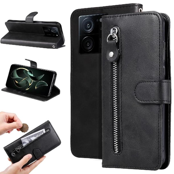 Funda con Cremallera para Xiaomi 13T Pro, Carcasa Cartera de Cuero PU con Soporte y Tarjetero