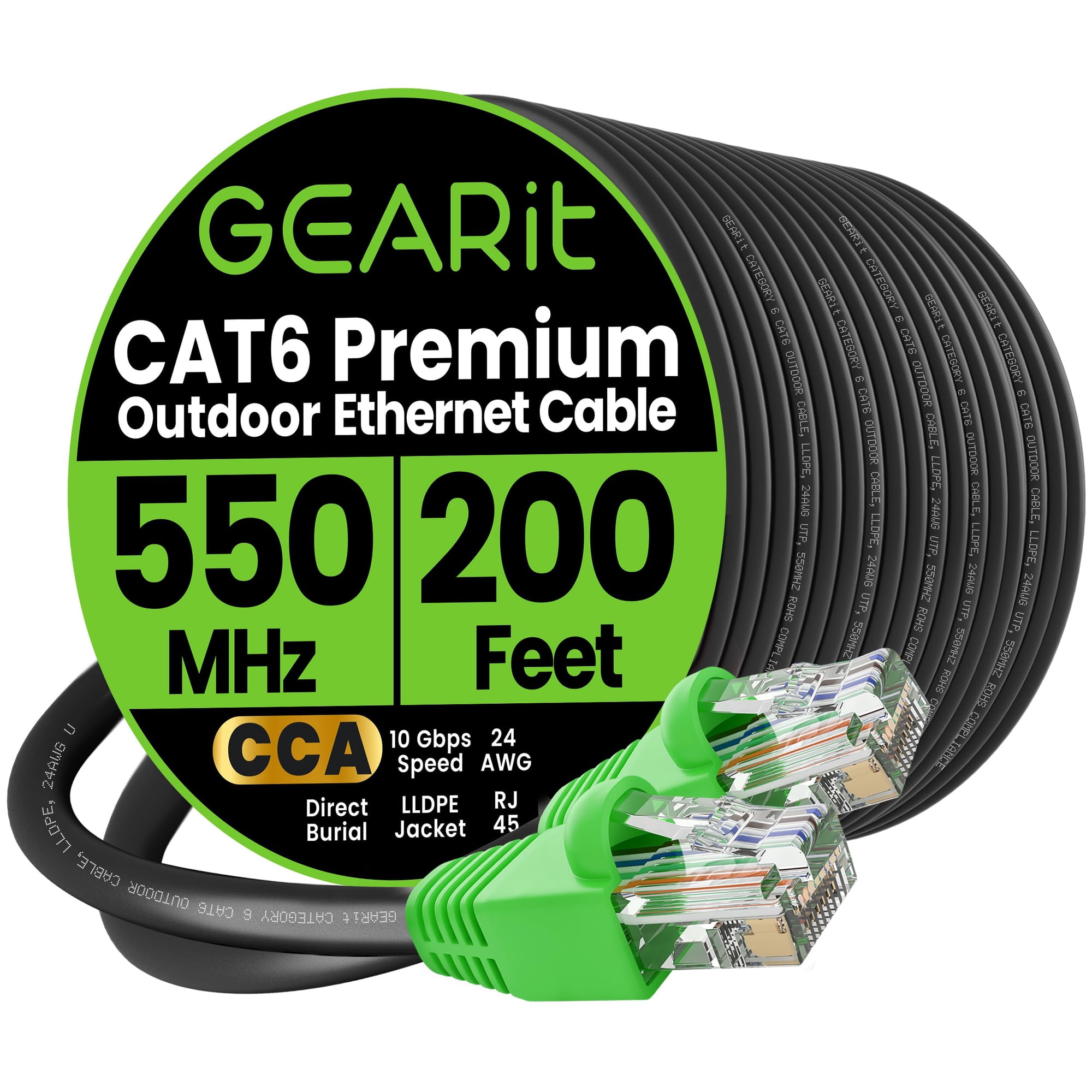 Cable Ethernet Gearit Cat6 De 200 Pies Para Entierro Directo En Exteriores, Negro