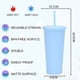 thumbnail image 2 of Vaso de plástico reutilizable para agua fría de 700 ml, vaso para bebidas de color sólido de doble capa con tapa y pajita., 2 of 5