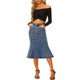 thumbnail image 2 of INSPIRE CHIC Faldas de Mujer Regreso a Clases Fishtail Bodycon Cintura Alta Midi Falda de Mezclilla Azul Gris XL, 2 of 6