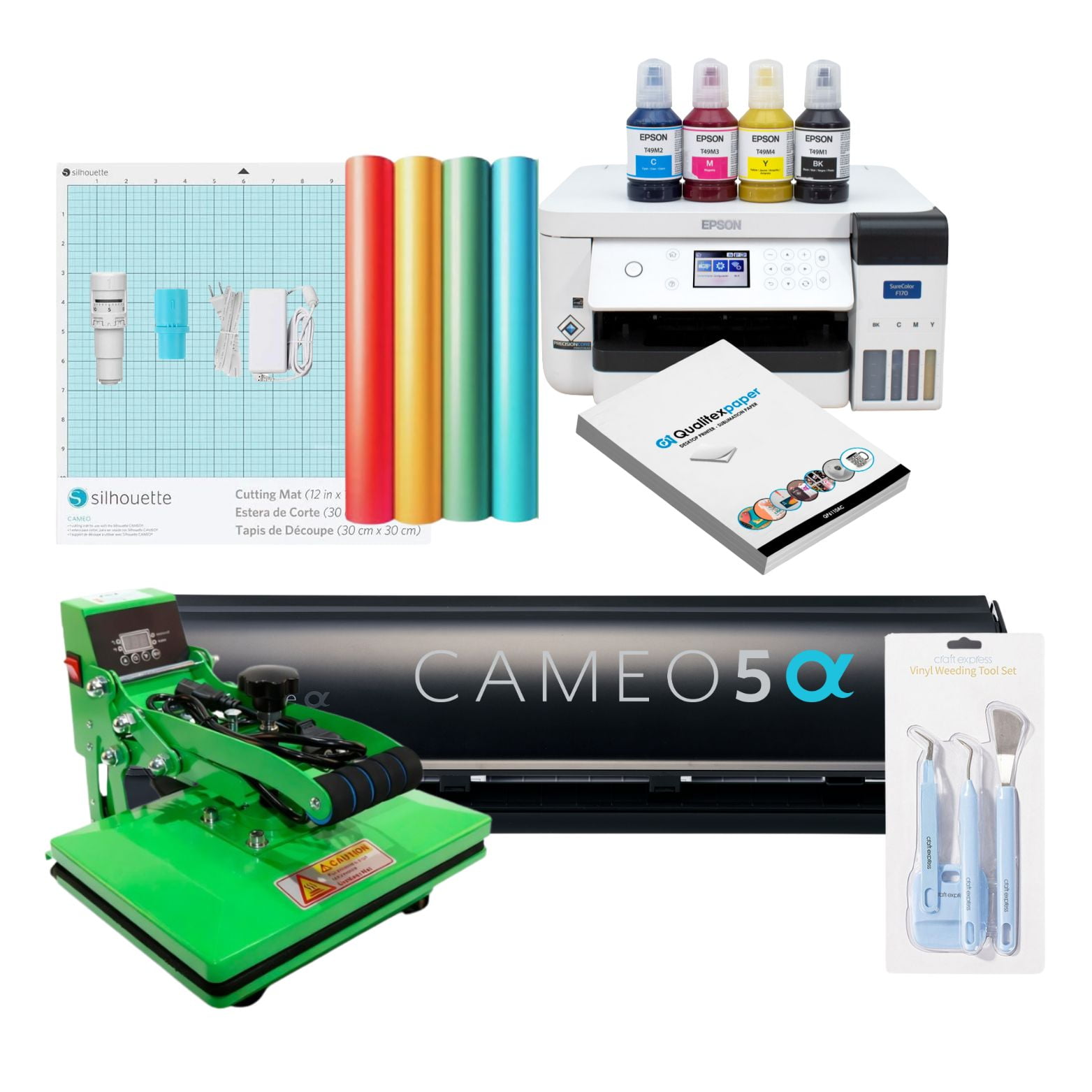 Silhouette - Kit Inicio Cameo 5 Alfa Black + Estampadora 20cmx30cm + Impresora Epson F170