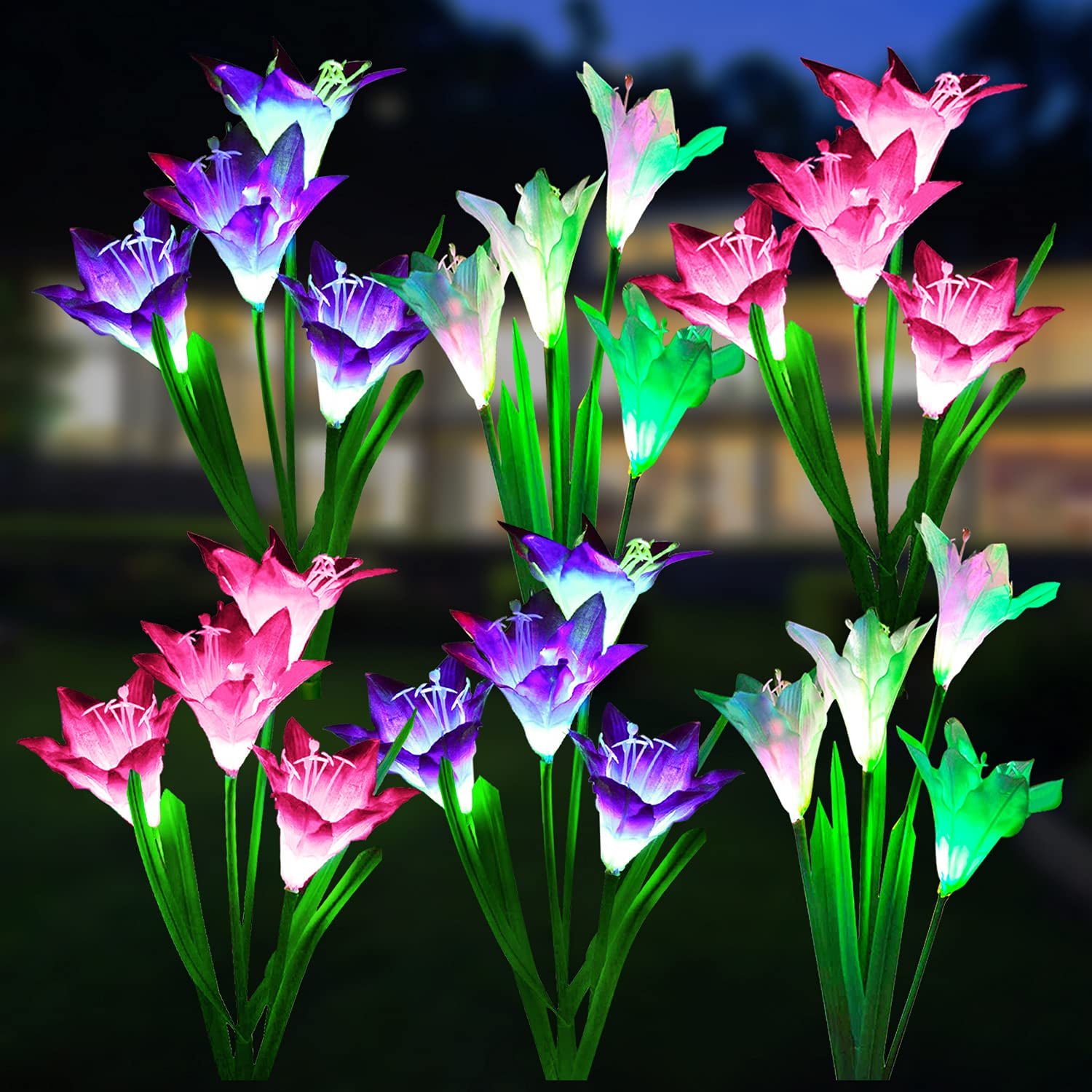 Wdtpro - Luces Solares Para Jardín Exterior Paquete De 6 Con 24 Flores De Lirio
