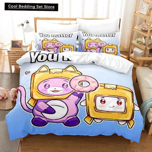 Lankybox Foxy Boxy Bedding Sets Twin Full Size Bed Linen Kids Girls Bedroom Decor Cartoon Duvet Cover Set Gift Bed Sheets