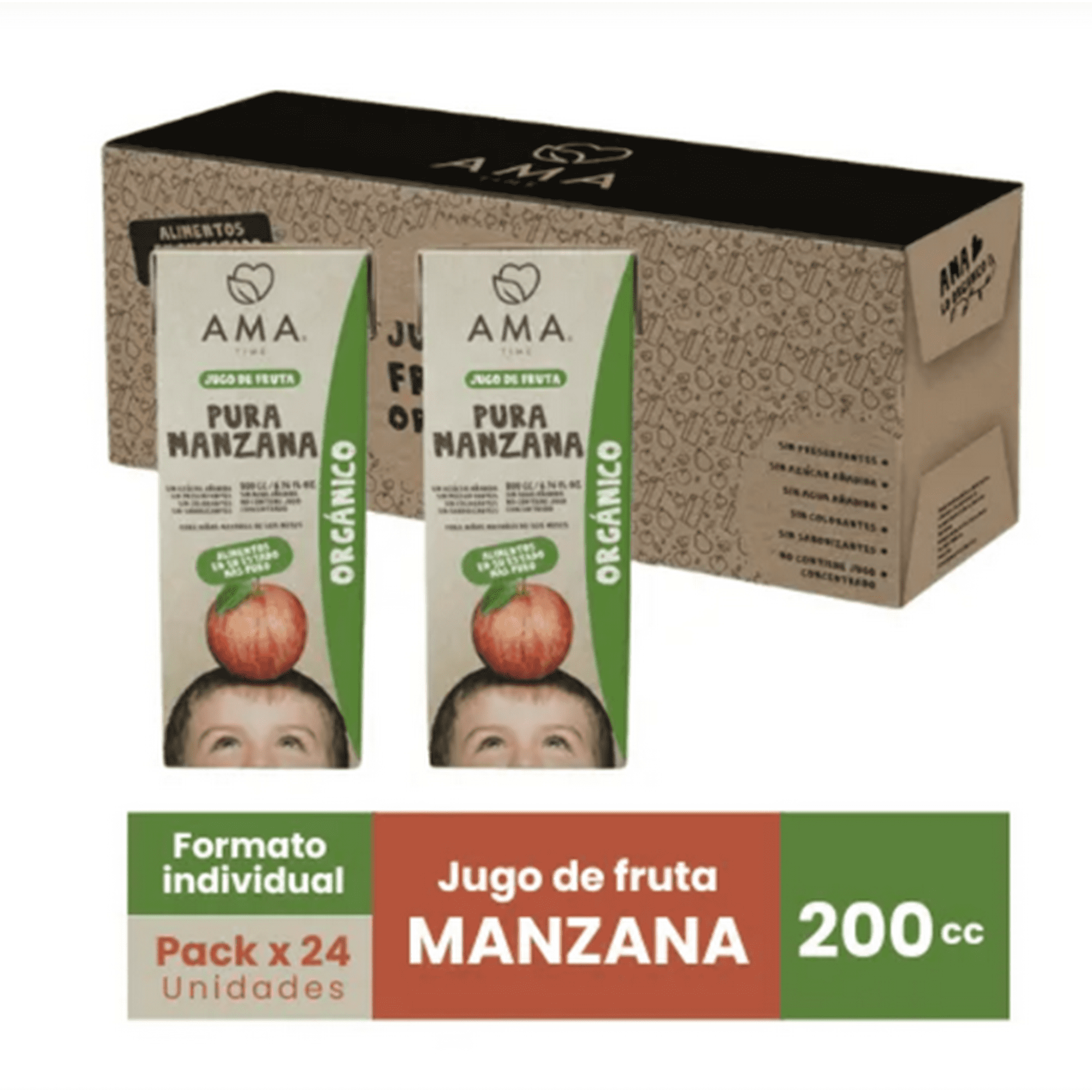 Pack 24 Jugos Líquido Manzana Ama Orgánico Individuales 200cc