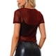thumbnail image 3 of INSPIRE CHIC Top Corto Metálico Brillante de Malla Semitransparente de Manga Corta para Mujer M Rojo, 3 of 6