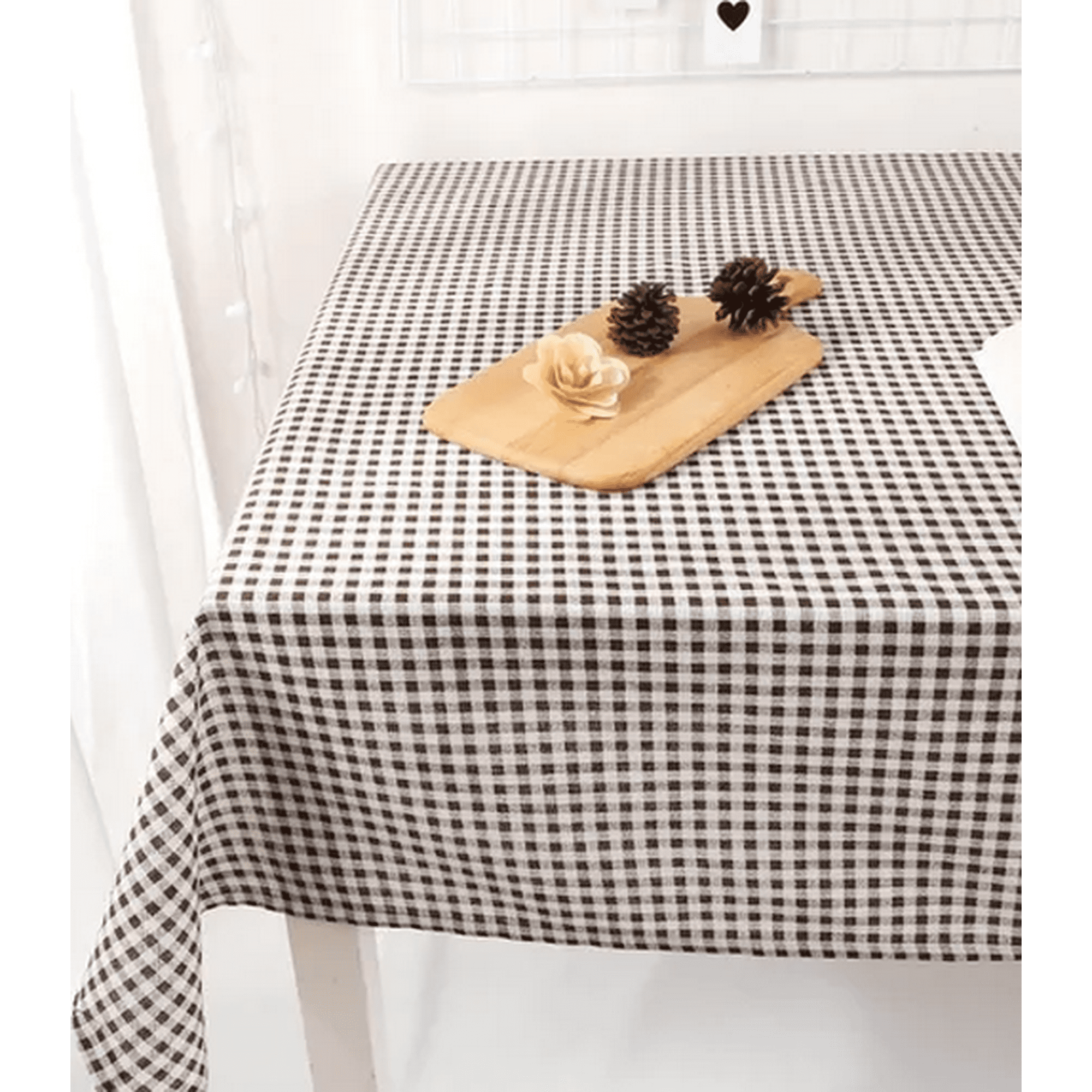 Genérico - Mantel Rectangular Cuadros Lino 140x220 Café