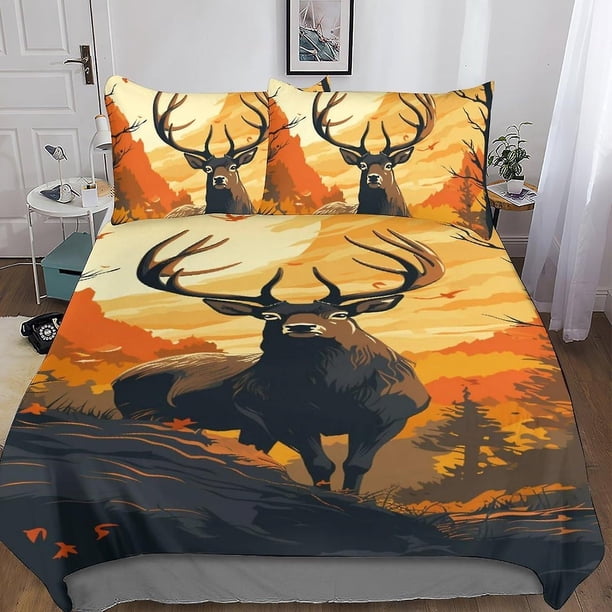 Funda nórdica de ciervo de 3 piezas, juego de ropa de cama 3D con animales salvajes, funda de edredón de microfibra suave, con fundas de almohada, con cremallera para adultos.