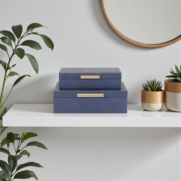 Shagreen Boxes Cheungs Lusan, azul marino, madera y vinilo hechos a mano