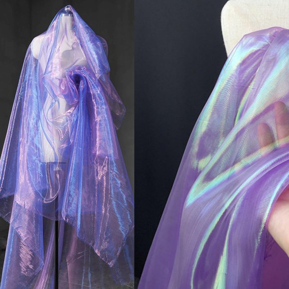 Tela de Organza VoizVony 10 m Iridiscente con Degradado Láser Púrpura