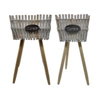 Fliperex - Set 2 Macetero Pedestal Madera Rustico Porta Macetero Blanco