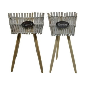 Fliperex - Set 2 Macetero Pedestal Madera Rustico Porta Macetero Blanco Blanco