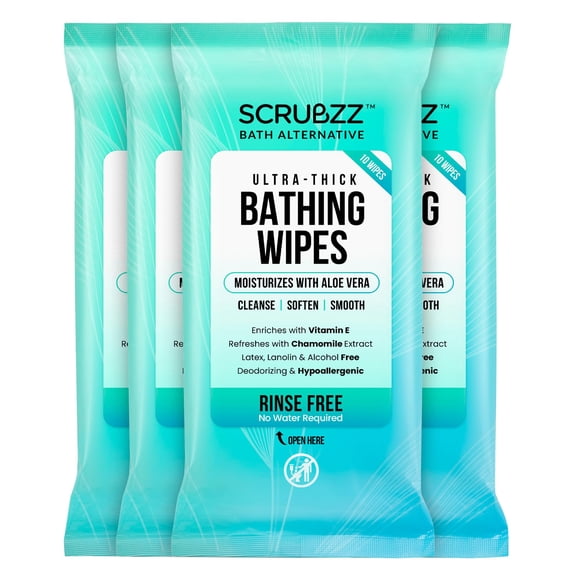 Toallitas de baño Scrubzz extra grandes, sin enjuague, 40 unidades, desechables
