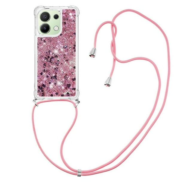 Funda FOXDOCK para Xiaomi Redmi Note 13 4G con Cuerda Ajustable, Brillo Líquido, Protección Antigolpes y Lente – Ideal para Regalo