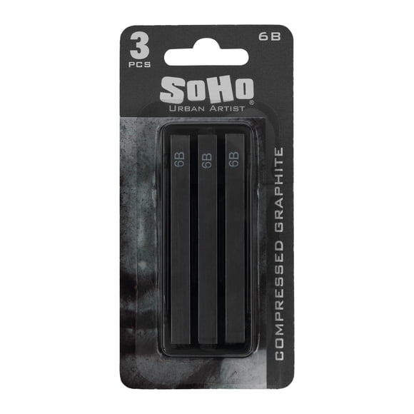 Barras de grafito comprimido Soho Urban Artist 6B, pack de 3