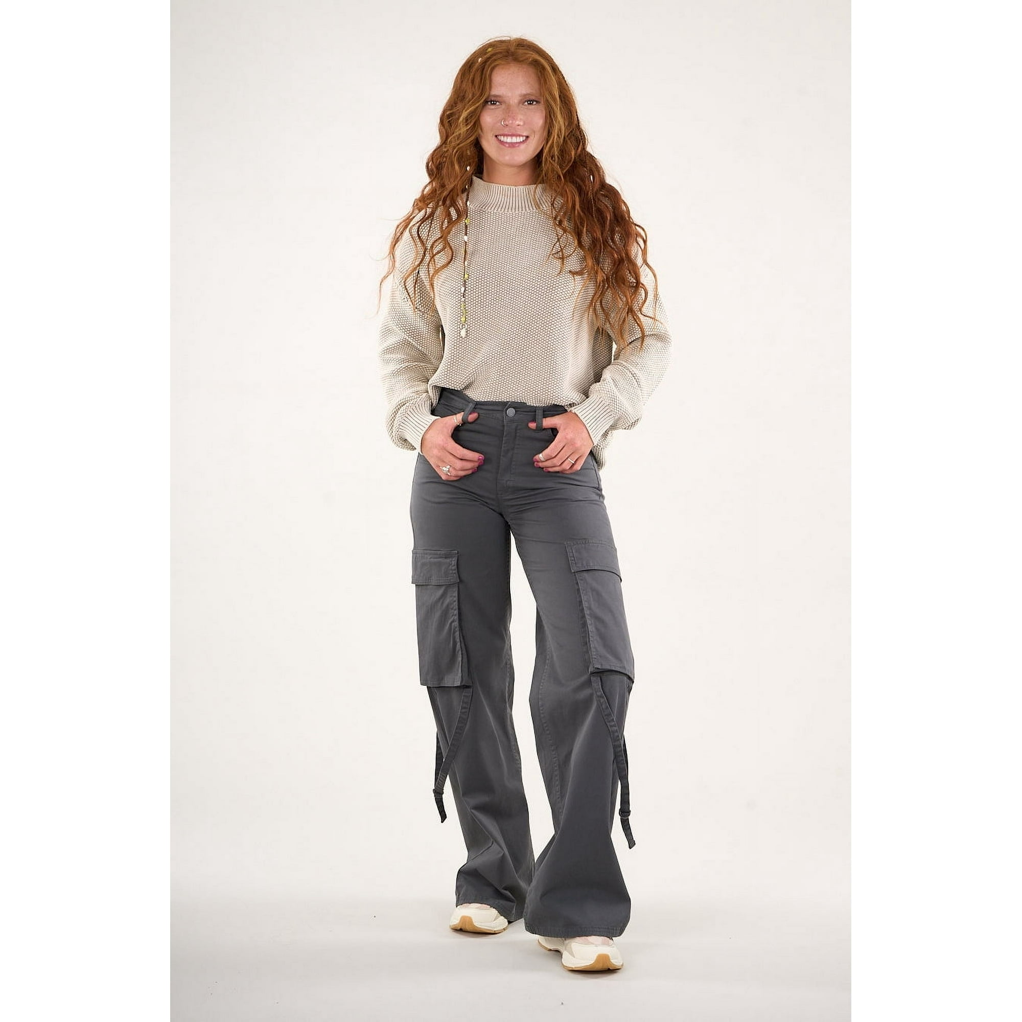 Polemic - Pantalon Cargo Twill Wide Leg Gris Vw4721 Mujer