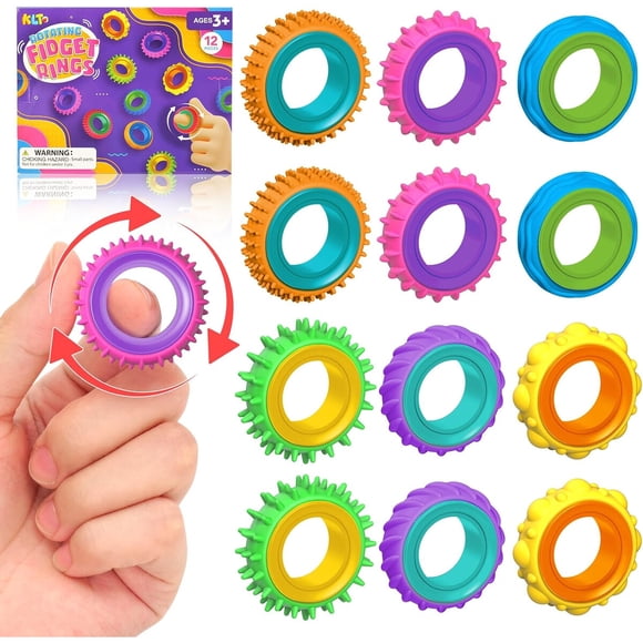Fidget Toys Sensory Rings for Kids, 12-Pack Finger Spinner Rings