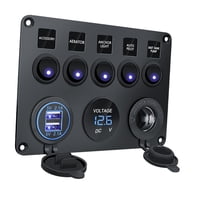 Magideal - Panel De Interruptor Basculante De 5 Entradas, Panel De Interruptor De Palanca Dual Usb 4.2A, Voltímetro Digital Para Remolque, Yate, Rv, Coche Automo Luz Azul