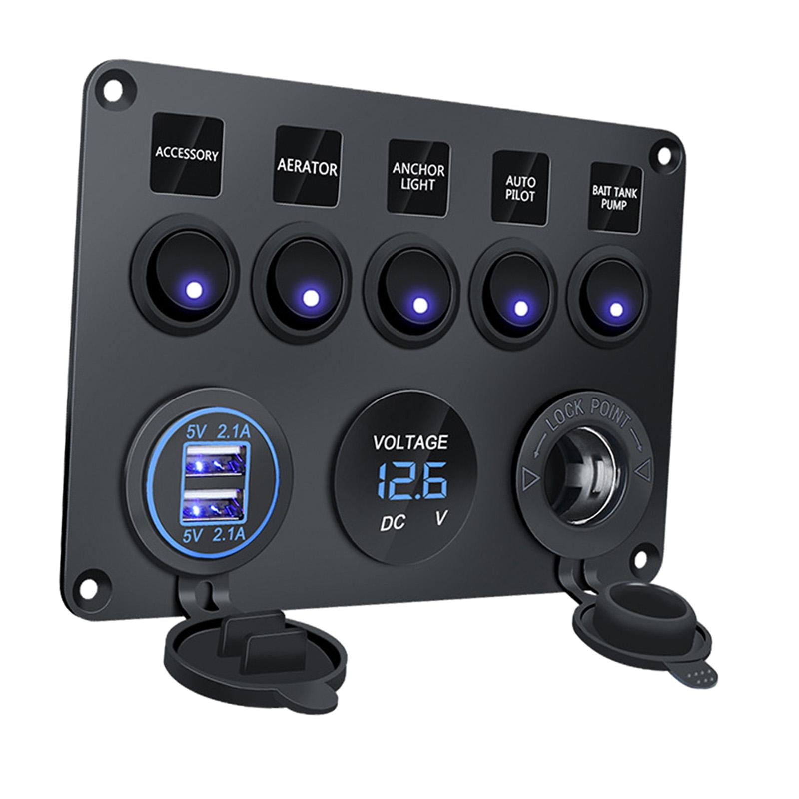 Magideal - Panel De Interruptor Basculante De 5 Entradas, Panel De Interruptor De Palanca Dual Usb 4.2a, Voltímetro Digital Para Remolque, Yate, Rv, Coche Automo Luz Azul