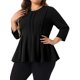 thumbnail image 4 of Agnes Orinda Conjuntos de Halloween Blusas Tallas Grandes para Mujeres Escuela Universidad Elegante Cuello Redondo Color Sólido Ropa de Trabajo Manga 3/4 Blusa Peplum 2X Negro, 4 of 6