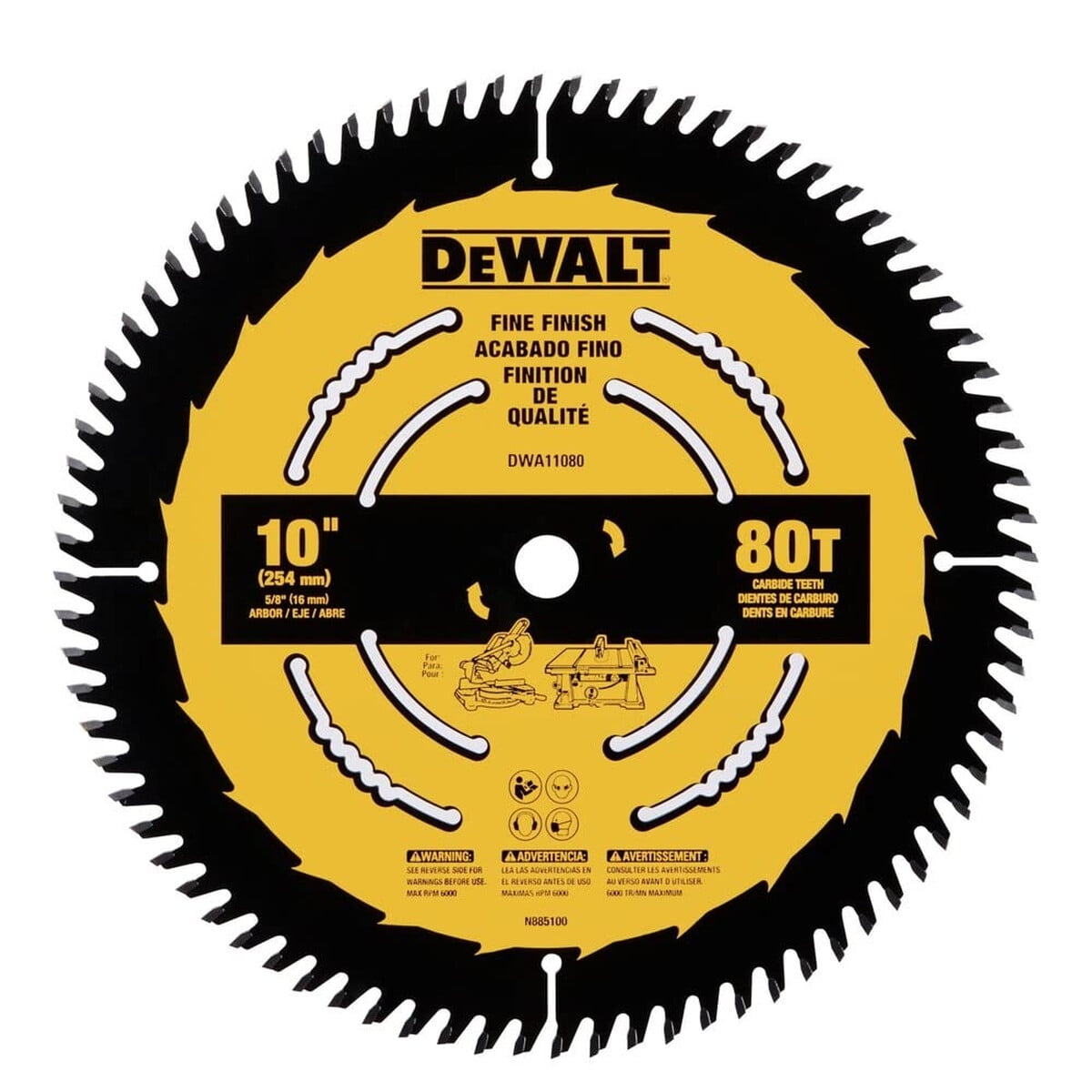 Disco Sierra Dewalt 10 Pulgadas 80 Dientes Acabado Fino